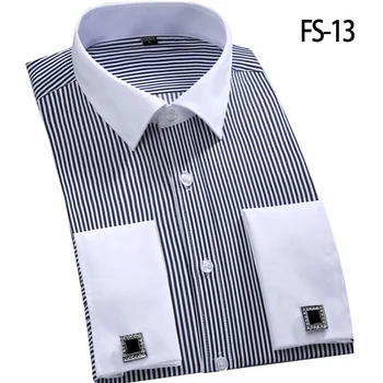 Besplatne veliki veličina muška francuski manžete košulja dugih rukava flanel business casual košulja camisa masculina prugasta čvrste 6XL 5XL