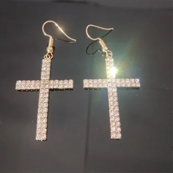 1 par Bling Crystal duge naušnice križ vise naušnice nakit za žene gorski kristal pad naušnice sjajna Bijoux Ethnique poklon