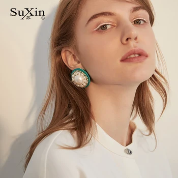 SuXin naušnice 2020 novi jednostavan klasicni zeleni cijele naušnice za žene dug odjeljak veštački biser privjesak naušnice nakit poklon