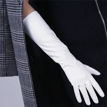 Lakirane kože izdužena rukavice dužine 70 cm Эмуляционная koža elastična umjetna slr sjajna koža svijetla bijele rukavice ženske WPU08