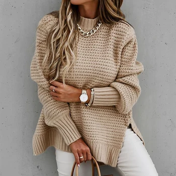 Ženski pletene džemper moda okrugli izrez fenjer pulover s dugim rukavima, bluza dame zimi slobodno vrijeme besplatno rez ženski džemper
