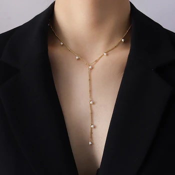 TOSOKO nakit od nehrđajućeg čelika Y-oblika četkica dugačak džemper lanac modne Ogrlice za žene BSP775