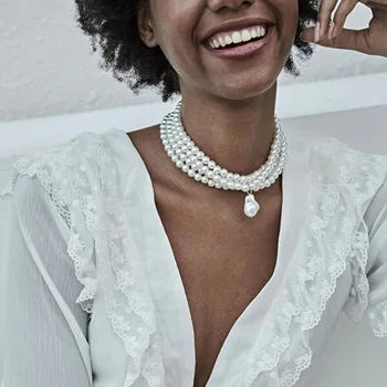 Lady ovratnik moda Biser zrno ogrlice ogrlice korejski slojevita biserna ogrlica za žene ukras na vratu ženski Mujer