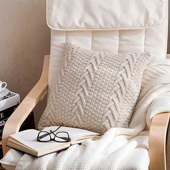 Super soft jastučnicu 45x45cm jednobojnu V-strugalo za mast od vune pletene kvadratnom jastučnicu divan divan dekor za dnevni boravak
