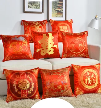 Kineski crveni vezene jastučnice Novu Godinu Valentinovo svadbene darove i ukrasni jastuci home dekor resicama sjedalo