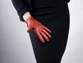 Ženske kratke dizajnerske rukavice od janjeće kože tanke rukavice od prirodne kože zaslon osjetljiv na dodir smeđa мотоциклетная rukavica R632