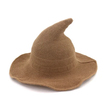 QBHAT pamučnim вязаная šešir vještice Cap Casual Wide Brim Bucket Kape Women Funny Folding Magic Wizard Hat Solid Color Chapeau QB25