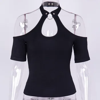 Ljetne ženske majice Seksi Backless Punk Wicht Top Tee kratke šik ogrlicu na vratu vrhovima Tee za gotičkih djevojčice crna