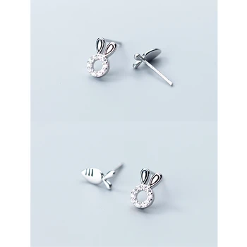 Nova kolekcija standardni 925 sterling srebra slatka zec i mrkva jasno CZ naušnice-roze asimetrični uho čavao za žene nakit