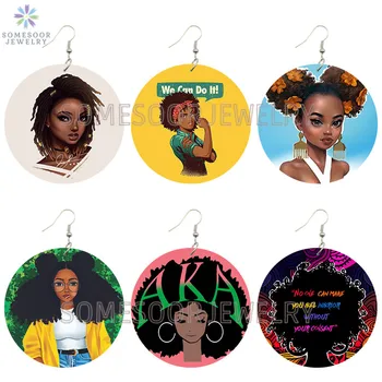 SOMESOOR Slatka AKA Girl Loops drvene naušnice-kapi snažan crna prirodni češalj za kosu Afričke etničke dizajn tiskano za žene poklon