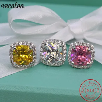 Vecalon Elegant Earring mekane cut 2ct AAAA Cirkon 925 sterling srebra vjenčanje Vjenčanje naušnice roze za žene Party Jewelry