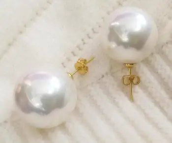 Ženski nakit 14 mm, bijela cijele loptu perle prirodni biseri sudopera Južnog Mora zlatne naušnice roze