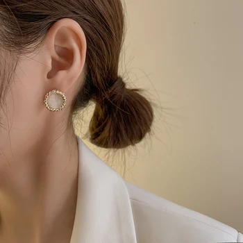 Fin luksuznih okrugli opal zlatne naušnice za žene moda korejski nakit za Vjenčanje college djevojka seksi naušnice poklon pribor