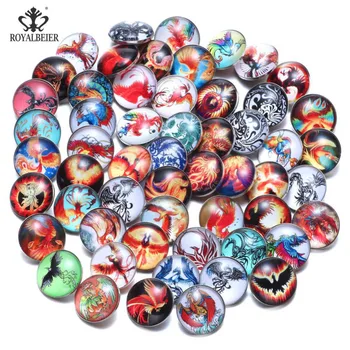 RoyalBeier 50 kom./lot Phoenix Theme Glass Charms 18mm Snap Button For 20mm Snaps narukvica Snap Jewelry KZHM083