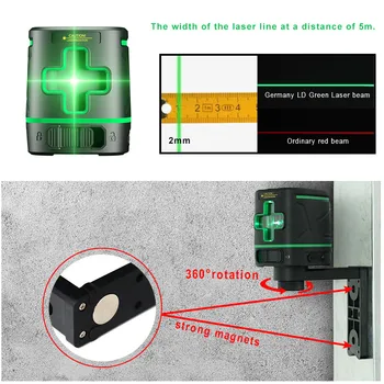 Sndway Punjiva zeleni laser razina 2 linije lasera alat poprečnih linija samonivelirajući Laser Laser нивелирная linija laser