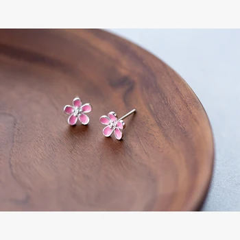 Модиан pink emajl slatka cvijet breskve 925 sterling srebra naušnice za žene moda Flora uha pin fin nakit djevojka poklon