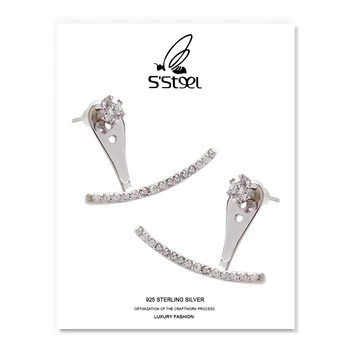 S ' Steel Curve Cirkon naušnice roze za žene 925 sterling srebra Modni nakit Pendientes Plata De Ley 925 Mujer Pendientes
