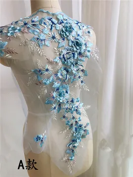 3D plavi cvijet beadwork oblog za večernja haljina šivanje odjeće krpa čipke tkanina pribor završni materijal