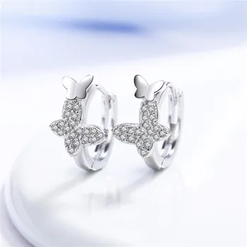 Moda 925 sterling srebra naušnice dual leptir Crystal naušnice za žene srebrni nakit uha oorbellen novi