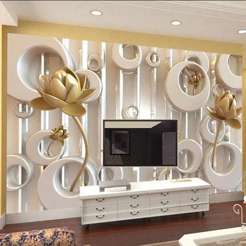 3D zidno slikarstvo stereoskopski Zlatni Lotos prsten ciklusa prilagođene moderni i luksuzni kreativne desktop TV pozadina zidno slikarstvo tapete za zidove