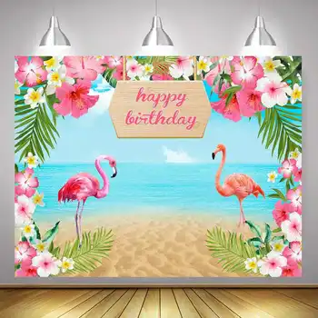 220x150cm Happy Newborn Birthday fotografskog pozadina cvijeće flamingo more pješčana Plaža vinil pozadine студийное oprema