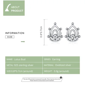 BISAER Lotus Bud naušnice 925 sterling srebra male naušnice za žene S925 Fine Jewelry dar ECE989