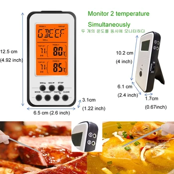 Digitalni termometar je bežična oprema za roštilj štednjak hrana kuhanje roštilj pušač mesna termometar sa sondom i vremena temperaturne alarm