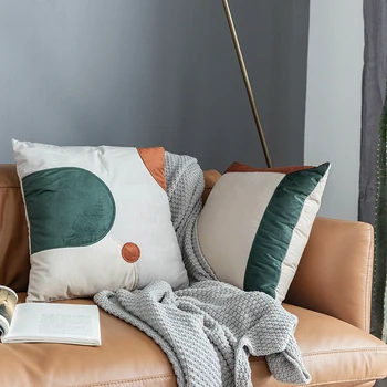 DUNXDECO jastučnicu Dekorativna jastučnica moderna jednostavna Patchwork geometrijski zeleni baršun Coussin styling