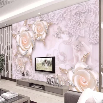 Običaj tapete za zidove 3D ružičasti cvijet nakit Biser zidno slikarstvo Dnevni boravak Spavaća soba TV pozadina desktop home dekor
