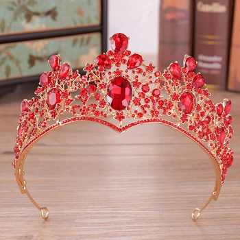 Barokne raskošna crvena gorski kristal Kristal vjenčanje Crown tiaras stare zlatne tiaras tijara za žene mladenka vjenčanje pribor za kosu