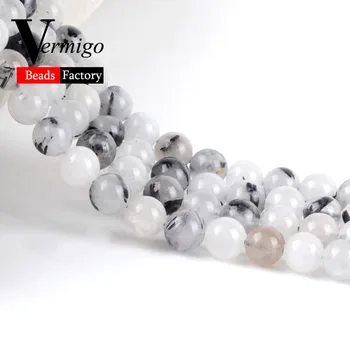 Veleprodaja prirodni dragulj crne Рутилен quartz Crystal okrugli slobodan perle za ručni rad, nakit 4-10 mm odabrati veličinu