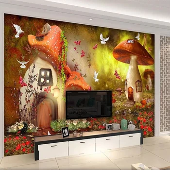 Običaj 3D slike pozadina gljiva kuća dječja soba spavaća soba dekoracije plakat netkani tisak zidnih tapeta Papel De Parede
