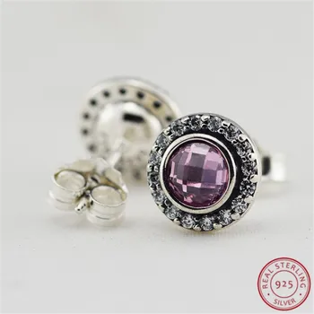Popularni 925 sterling srebra pink CZ sjajna baština naušnice za žene nakit hot prodaja Besplatna dostava na Veliko FLE029B