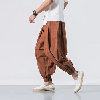 MRDONOO 2018 Novo Ljeto i proljeće Japanski stil muškarci pamuk posteljinu ženske sportske hlače kineski stil muški uzročno - istražne hlače B375-K62
