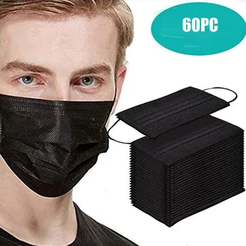 60 kom Crna jednokratna maska je Dostupna kvalitetna maska za usta za zaštitu lica uho Maska mascarillas