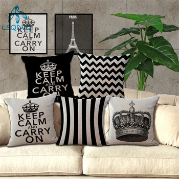 Jastučnica Keep Calm Carry On Pamučna Posteljina Eiffelov Toranj Crown Crno Bijela Pruga Tiskane Osnovna Dekorativna Jastučnica