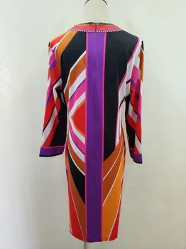 EFATZP najnovija moda 2018 dizajn haljina donje 3/4 rukava šarene geometrijski print protežu Dres svileni pojas XL XXL dnevna haljina