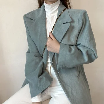 Lucyever New Fall 2020 ženske blazers Samt zupčasti dug blazer žena korejski šik stil zelena puni rukava odjeća Ženska