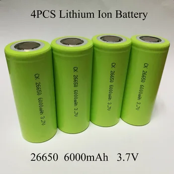 Sorvess 2-4PCS 26650 li-ion punjiva baterija 3.7 V 6000mAh 50A pogodan litij-ionske baterije za svjetiljku