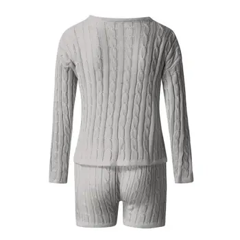 2 komada zimske pletene pamučne Ženske pidžame skup 2021 dame čvrste Seksualne s ramena tople pidžame moda kratko odijelo Pijama Mujer