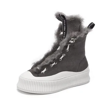 ASUMER Black Lace Up Snow Čizme Casual Women Flat Shoes Round Toe Keep Warm debela krzna zimske čizme za žene 2021