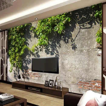 Običaj zidne tapete grane stabala listovi su zeleni zid od opeke 3D pozadina za dnevni boravak caffe restoran zidni dekor s javnošću