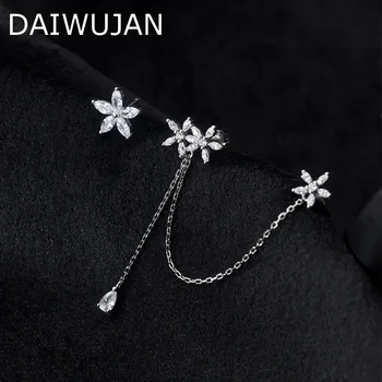 DAIWUJAN 925 sterling srebra asimetrični Cirkon cvijet uha isječak naušnice bez piercing Crystal pljuska naušnice za žene