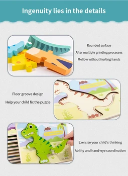 Drveni dinosauri puzzle slagalice igračke za djecu 3D crtani film životinje puzzle inteligencija djeca rane razvojne igračke za djecu