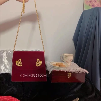 Design ženska torba-vintage Small Square Bag 2020 red Velvet Women Handbags Cupid's Arrow Chain Female Shoulder Messenger Bag
