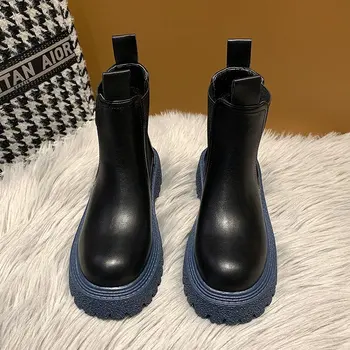 Ženske коренастые čizme 2021 Chelsea čizme do gležnjeva i Ženske cipele zima proljeće prosječna cipele cijele čarapa kožni ženski cipele na platformu