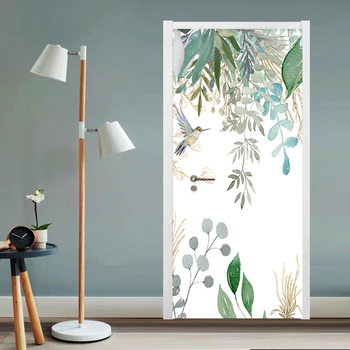 PVC samoljepljive vrata oznaka moderne 3D tropske biljke lišće i cvijeće i ptice freske vrata plakat dnevni boravak vodootporne naljepnica