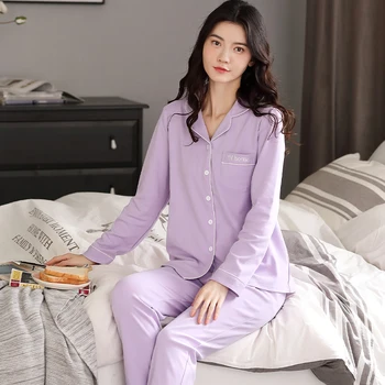 BZEL отложной ovratnik Пижамный kit ženska pamučna пижама Solid Simple Pijama Mujer Fashion Casual Home Suit Loose Nightwear 4XL