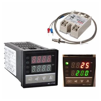 Digitalni 220V PID REX-C100 regulator temperature + max.40A SSR + K термопара, skup PID kontrolera + теплоотвод