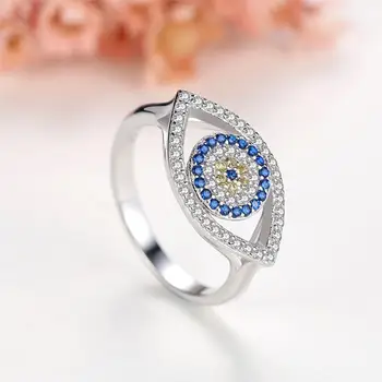TONGZHE zaručnički prsten autentična 925 sterling srebra ljubav prsten sretan plava zle oči Šarm Crystal prst Ženske prstenje nakit